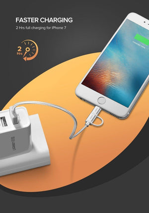 Planet Gates 2 in 1 Silver / 50 cm Ugreen USB C Cable For iPhone Xs Max 8 7 Charging Charger 3 in 1 USB Type C Cable For Samsung S9 + Micro USB Mobile Phone Cables