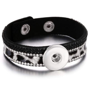 Planet Gates 2 Jewelry Rhinestone Leopard Leather 18mm Snap Button Bracelet Couple Punk Leather Bracelet Armband Snap Jewelry