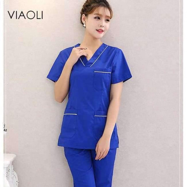 Planet Gates 2 / L Hospital nurse uniform hot selling scurbs medical uniforms ,new style V-neck medical scurbs with Blue florals top + pant