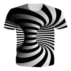 Planet Gates 2 / L New Black And White Vertigo Hypnotic Printing T Shirt Funny 3D Dizzy Short Sleeved Tees Men/women Tops Tee Dropship