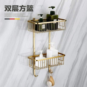 Planet Gates 2 layer shelf Gold Bathroom Hardware Set Bathrom Shower Shelf Wall Mounted Corner Shelf Organizer 304 Stainless Steel Brushed