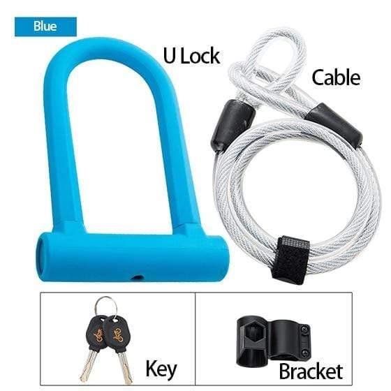 Planet Gates U lock Black Safety Bike U Lock Steel MTB Road Bike Bicycle Cable Lock Anti-theft Heavy Duty Lock Set Cycling U-lock with Cable