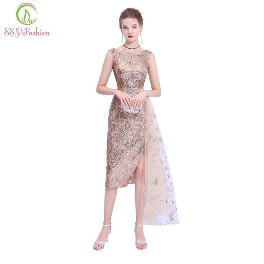 Planet Gates 2 New Champange Gold Cocktail Dress Sexy Slim Sequined Sleeveless Short Party Gown Custom Formal Dresses Robe De Soiree