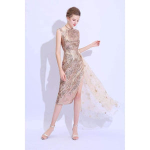 Planet Gates 2 New Champange Gold Cocktail Dress Sexy Slim Sequined Sleeveless Short Party Gown Custom Formal Dresses Robe De Soiree