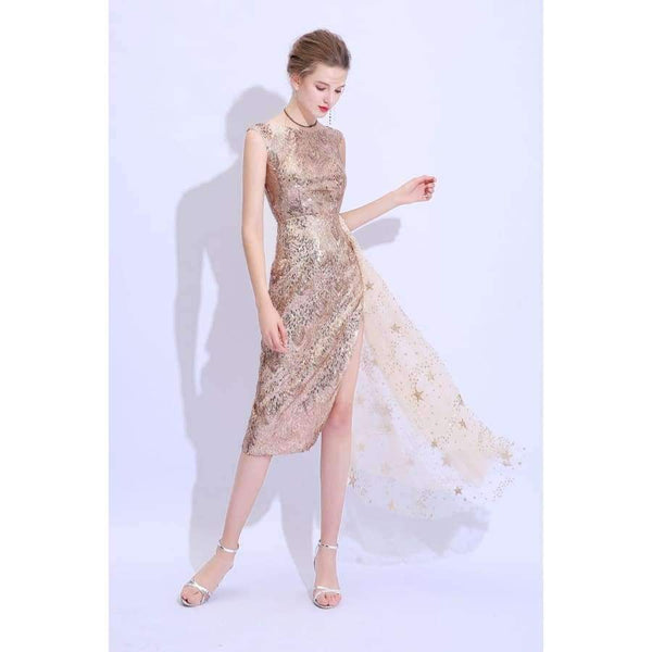 Planet Gates 2 New Champange Gold Cocktail Dress Sexy Slim Sequined Sleeveless Short Party Gown Custom Formal Dresses Robe De Soiree