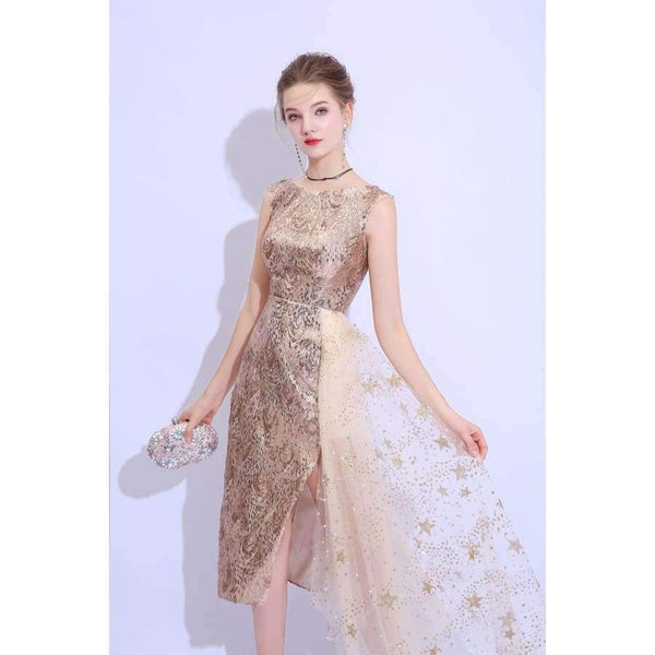 Planet Gates 2 New Champange Gold Cocktail Dress Sexy Slim Sequined Sleeveless Short Party Gown Custom Formal Dresses Robe De Soiree