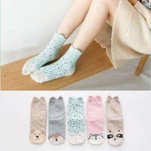 Planet Gates 2 / One Size 10PCS=5Pairs/lot Lovely Cartoon Women Horse Bear Rabbit Animal Socks Cotton Sox Women Girls Lady Female Socks Warm Candy Color