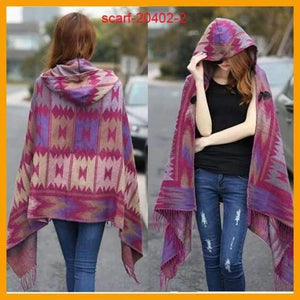 Planet Gates 2 / One Size Women Winter Bohemian Hooded Coat Cape Wrap Poncho Shawl Scarf cotton and acrylic Tribal Fringe New Hoodie Dropshipping