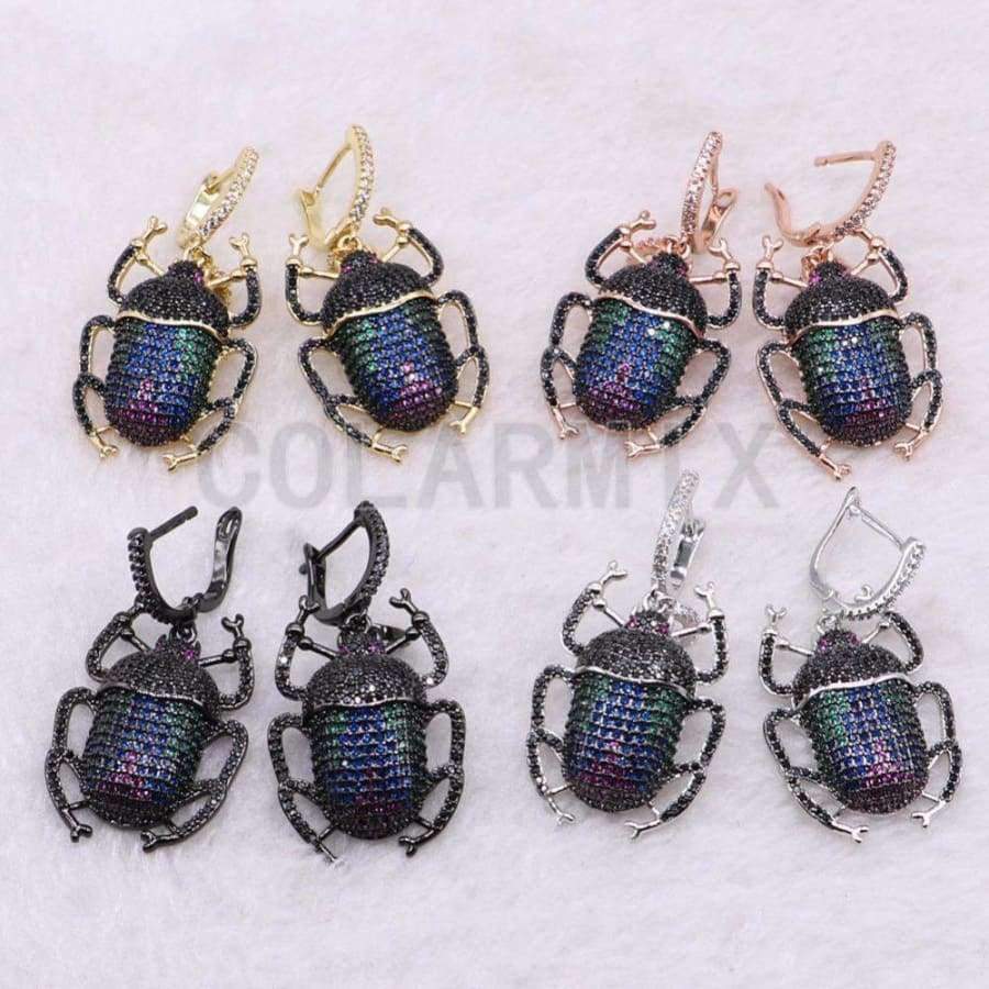 Planet Gates 2 Pairs zircon beetles earrings High quality metal beetles Micro pave zircon inset hook earrings Jewelry earrings for lady 3766