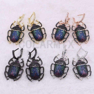 Planet Gates 2 Pairs zircon beetles earrings High quality metal beetles Micro pave zircon inset hook earrings Jewelry earrings for lady 3766