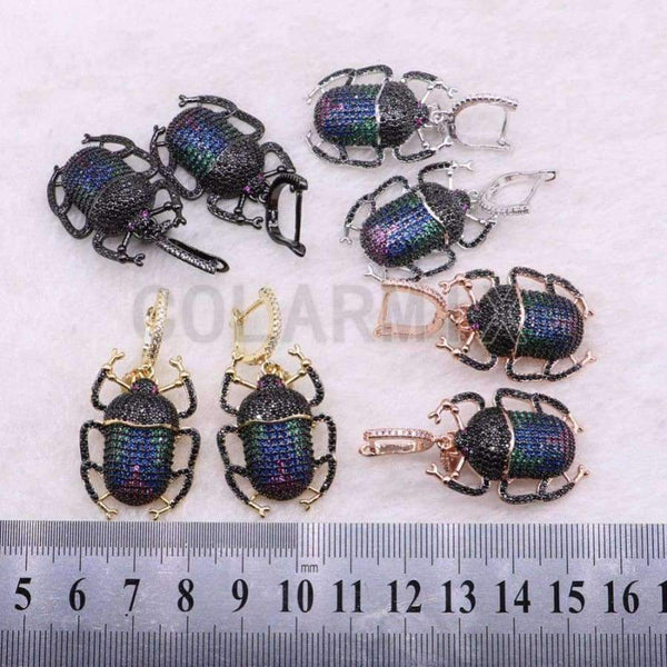 Planet Gates 2 Pairs zircon beetles earrings High quality metal beetles Micro pave zircon inset hook earrings Jewelry earrings for lady 3766