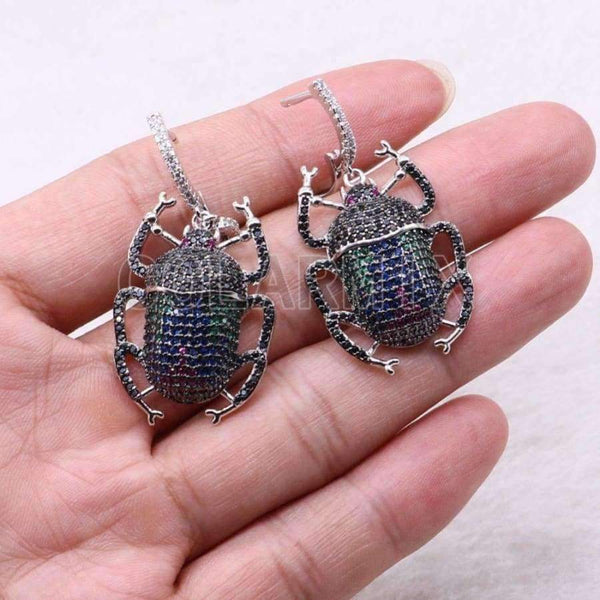 Planet Gates 2 Pairs zircon beetles earrings High quality metal beetles Micro pave zircon inset hook earrings Jewelry earrings for lady 3766