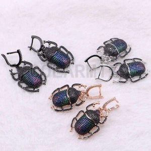 Planet Gates 2 Pairs zircon beetles earrings High quality metal beetles Micro pave zircon inset hook earrings Jewelry earrings for lady 3766