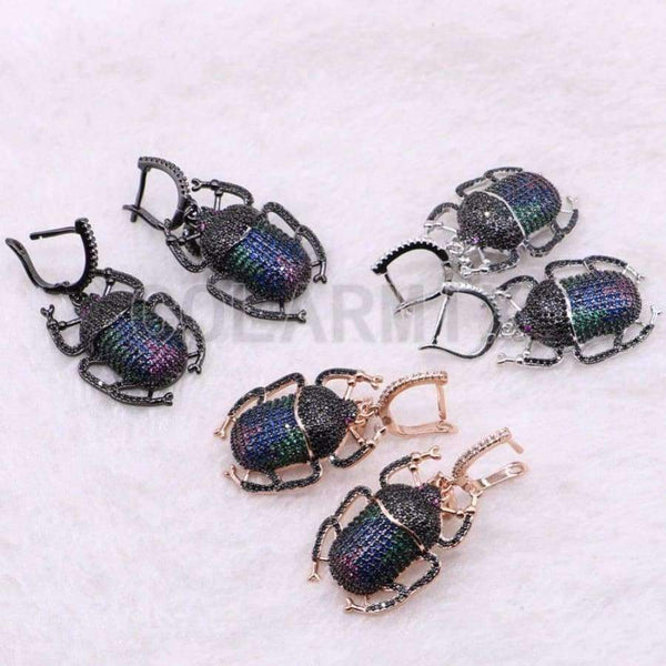 Planet Gates 2 Pairs zircon beetles earrings High quality metal beetles Micro pave zircon inset hook earrings Jewelry earrings for lady 3766