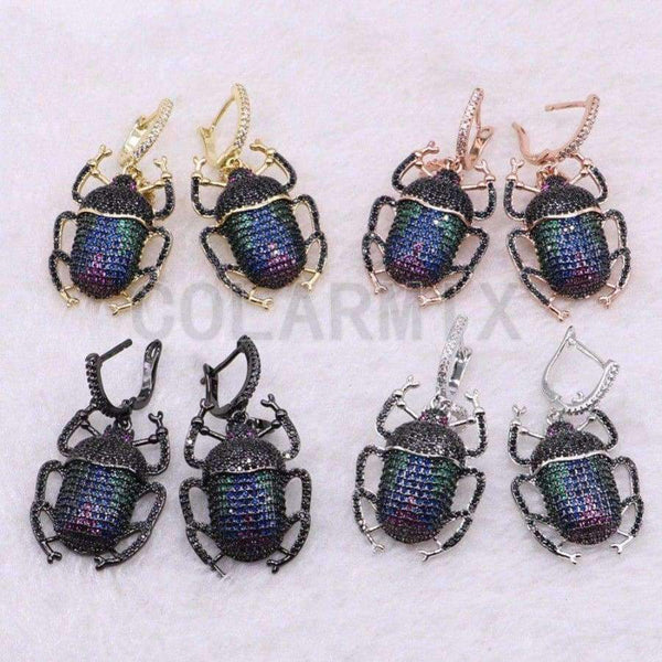 Planet Gates 2 Pairs zircon beetles earrings High quality metal beetles Micro pave zircon inset hook earrings Jewelry earrings for lady 3766