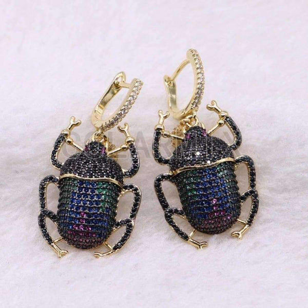 Planet Gates 2 Pairs zircon beetles earrings High quality metal beetles Micro pave zircon inset hook earrings Jewelry earrings for lady 3766