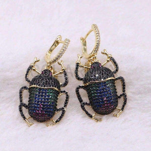 Planet Gates 2 Pairs zircon beetles earrings High quality metal beetles Micro pave zircon inset hook earrings Jewelry earrings for lady 3766