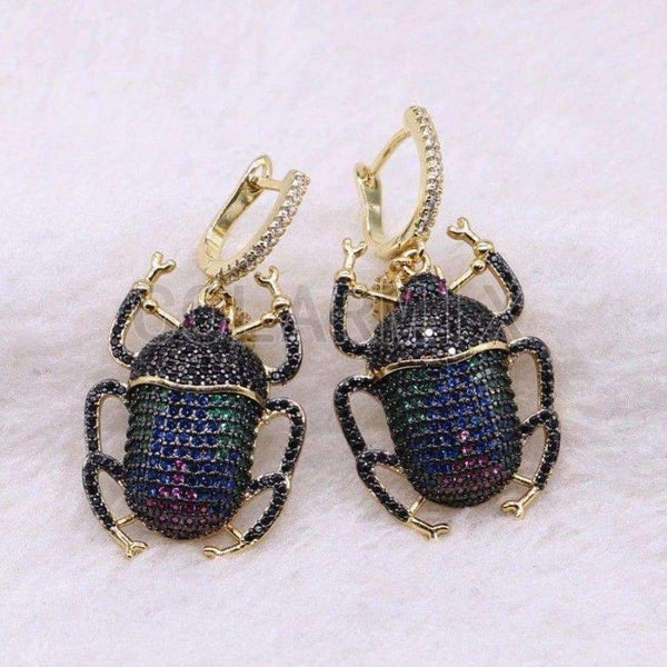 Planet Gates 2 Pairs zircon beetles earrings High quality metal beetles Micro pave zircon inset hook earrings Jewelry earrings for lady 3766