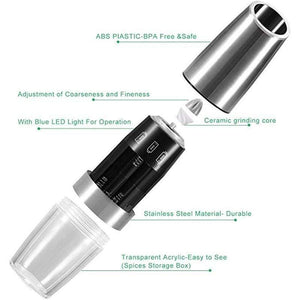 2 PCS Electric Pepper Mill Gravity  Salt and Pepper Grinder Set with Metal Stand Battery Salt Shakers Automatic with LED Light