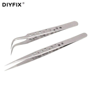 Planet Gates 2 Pcs Electronic Tweezers Set Stainless Steel Precision Straight Curved Tweezers for Mobile Phone Repair Tools Kit