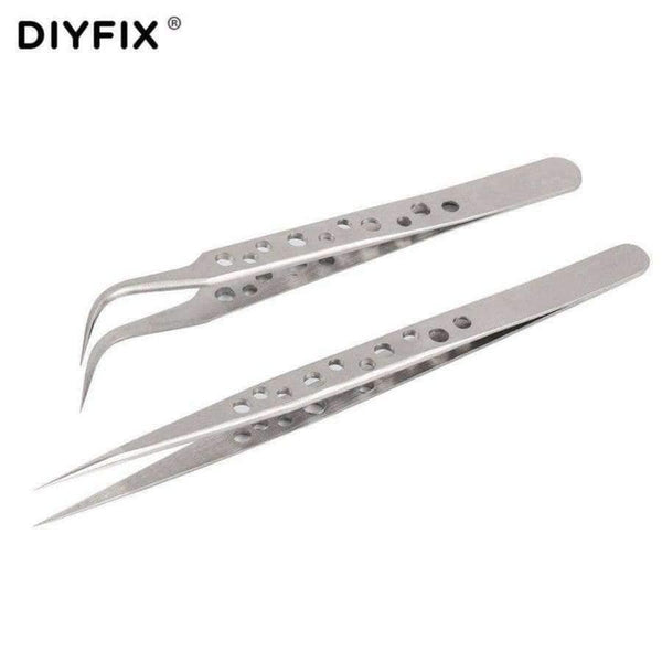 Planet Gates 2 Pcs Electronic Tweezers Set Stainless Steel Precision Straight Curved Tweezers for Mobile Phone Repair Tools Kit