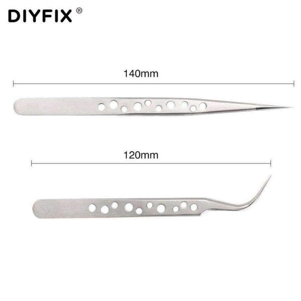 Planet Gates 2 Pcs Electronic Tweezers Set Stainless Steel Precision Straight Curved Tweezers for Mobile Phone Repair Tools Kit
