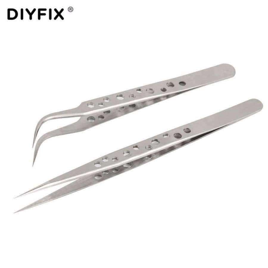Planet Gates 2 Pcs Electronic Tweezers Set Stainless Steel Precision Straight Curved Tweezers for Mobile Phone Repair Tools Kit