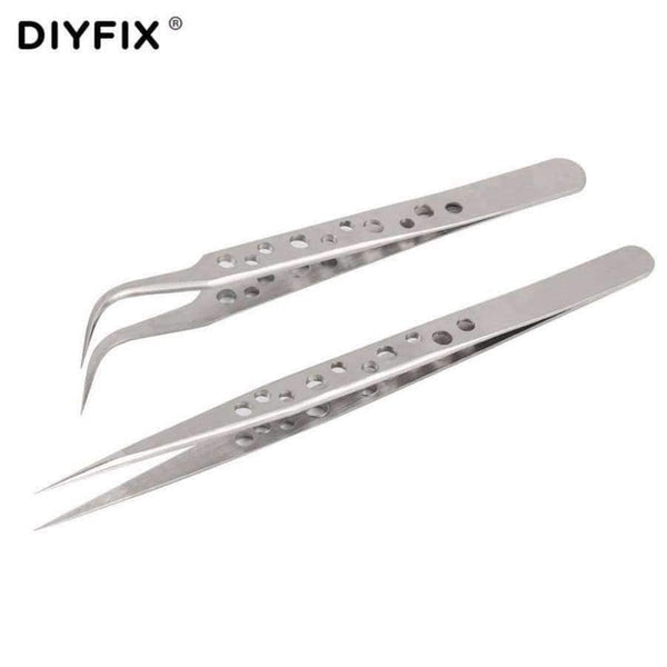 Planet Gates 2 Pcs Electronic Tweezers Set Stainless Steel Precision Straight Curved Tweezers for Mobile Phone Repair Tools Kit