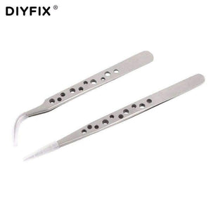 Planet Gates 2 Pcs Electronic Tweezers Set Stainless Steel Precision Straight Curved Tweezers for Mobile Phone Repair Tools Kit
