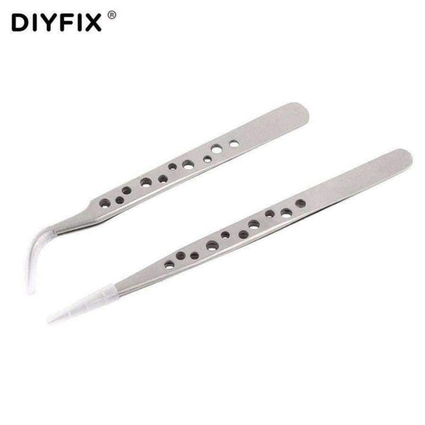 Planet Gates 2 Pcs Electronic Tweezers Set Stainless Steel Precision Straight Curved Tweezers for Mobile Phone Repair Tools Kit