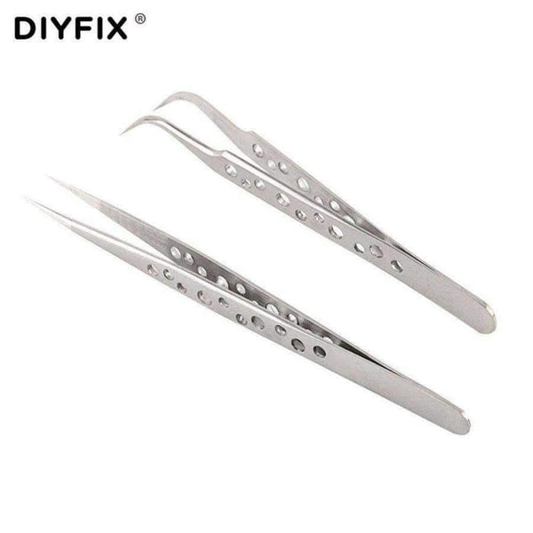 Planet Gates 2 Pcs Electronic Tweezers Set Stainless Steel Precision Straight Curved Tweezers for Mobile Phone Repair Tools Kit