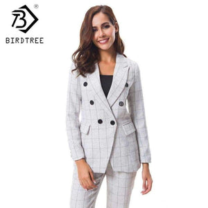 Planet Gates 2 Piece Sets Plaid Women Business Pant Suits Fashion Formal Office Work Plus Size Slim Long-Sleeve Blazer S85313X