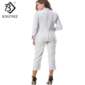 Planet Gates 2 Piece Sets Plaid Women Business Pant Suits Fashion Formal Office Work Plus Size Slim Long-Sleeve Blazer S85313X
