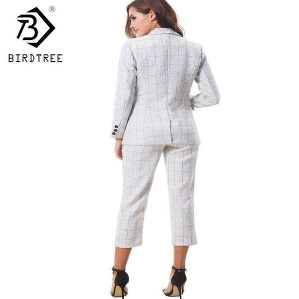 Planet Gates 2 Piece Sets Plaid Women Business Pant Suits Fashion Formal Office Work Plus Size Slim Long-Sleeve Blazer S85313X