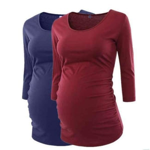 Planet Gates 2 pieces as pic / L Women's Blouse Maternity Clothes Side Ruched 3 Quarter Sleeve Maternity Scoop Neck Jersey Top Pregnancy Clothes for Women Tops