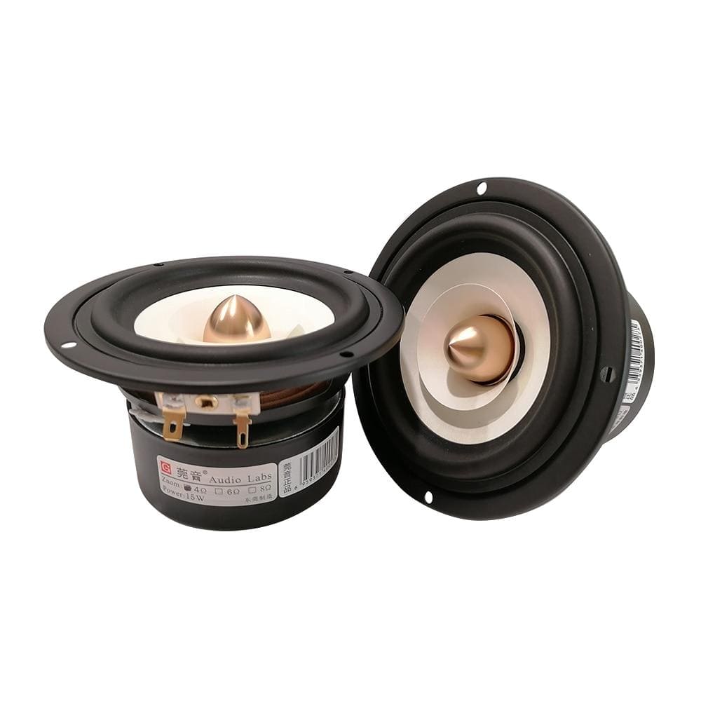 Planet Gates 2 Pieces Audio Labs/Soundhits 4'' Full-Range Speaker Driver White/Black Mixed Paper Cone Cloth Suspension Shielded 4/8ohm 15W