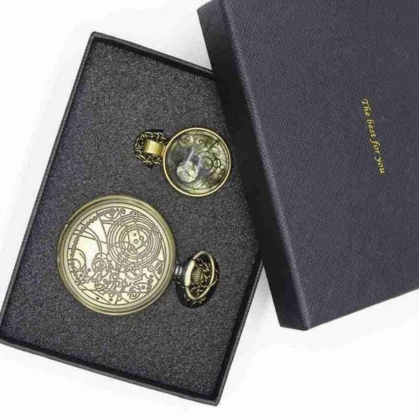 Planet Gates 2 Pocket Watch Men Quartz Fashion Necklace Pendant With Luxury Gift Box Set #120805