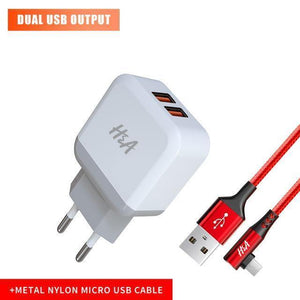 Planet Gates 2 Ports Micro Cable H&A Universal Dual 2 USB EU Charger Plug For iPhone Huawei Travel Phone Charger For Samsung Xiaomi Wall Portable Charging Plug
