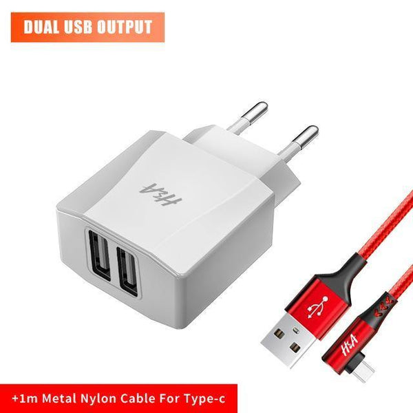 Planet Gates 2 Ports Type-C Cable H&A Universal Dual USB Charger For iPhone X XS 7 8 Plus EU Plug 2 Ports Travel Wall Phone Charging For Samsung S9 Huawei Charge
