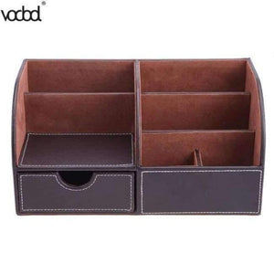 Pu Leather Office Desk Organizer Desktop Card Pencil Pen Holder Stationery Storage Box Container Accessories School Supplies - 2