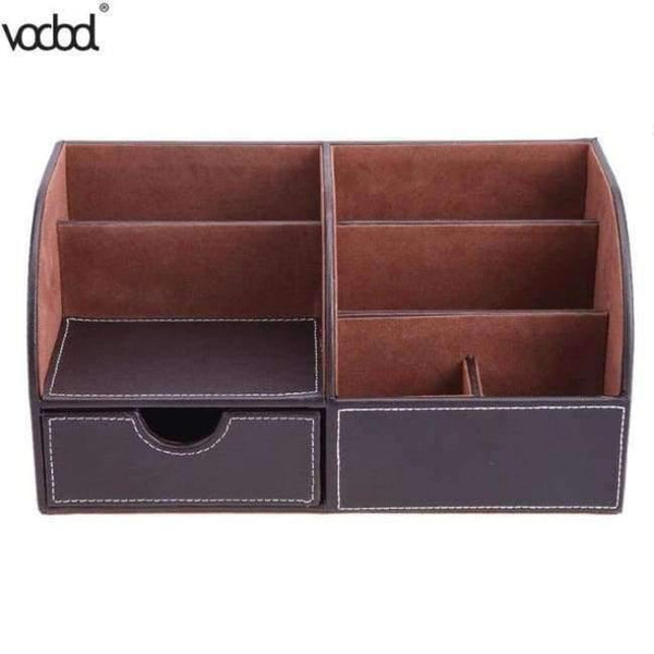 Pu Leather Office Desk Organizer Desktop Card Pencil Pen Holder Stationery Storage Box Container Accessories School Supplies - 2