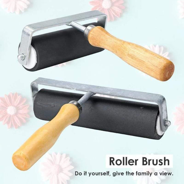 2 Size Wood Handle Rubber Painting Roller Brush Wall Decorative Paint Roller Brush Diamond Painting Brushing Craft Tools