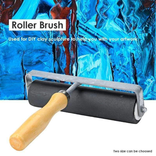2 Size Wood Handle Rubber Painting Roller Brush Wall Decorative Paint Roller Brush Diamond Painting Brushing Craft Tools