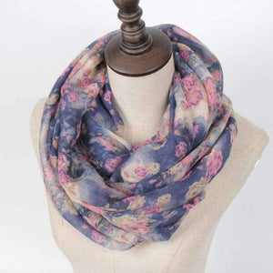 Planet Gates 2 Warm Women Flowers Loop Scarf Female Small Rose Print Chevron Ring Scarves Winter Plant Infinity Shawl Soft Wraps