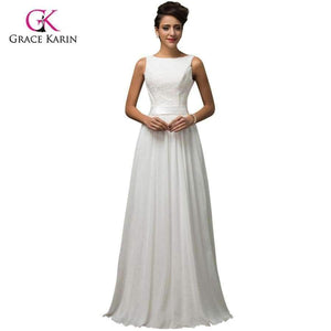 Planet Gates 2 White Wedding Dresses 2018 Grace Karin Chiffon Low back Cheap vestido de noiva lace Long Bridal Wedding Gown 7560