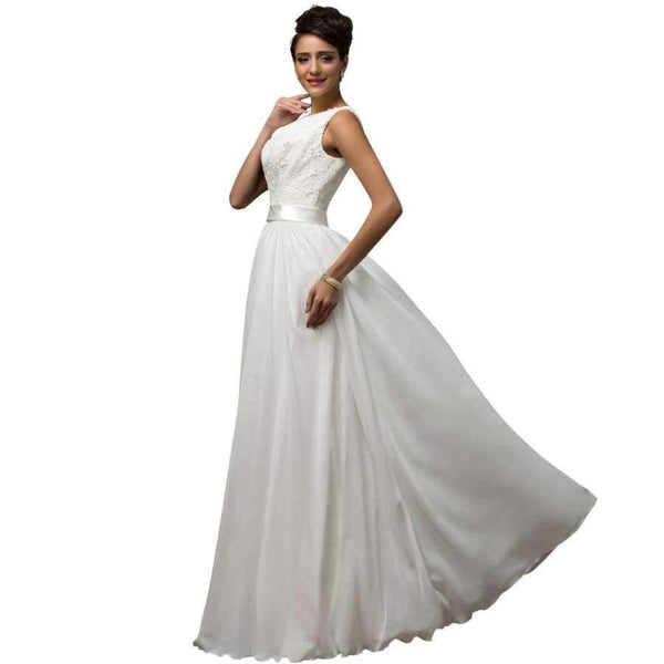 Planet Gates 2 White Wedding Dresses 2018 Grace Karin Chiffon Low back Cheap vestido de noiva lace Long Bridal Wedding Gown 7560