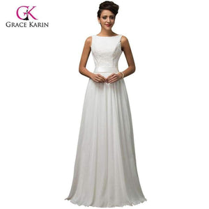 Planet Gates 2 White Wedding Dresses 2018 Grace Karin Chiffon Low back Cheap vestido de noiva lace Long Bridal Wedding Gown 7560