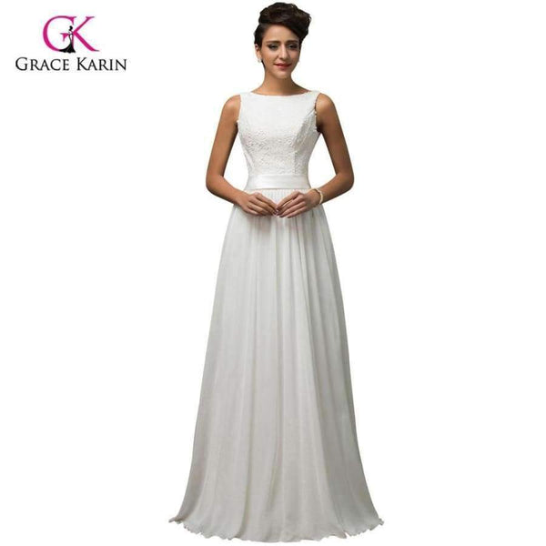 Planet Gates 2 White Wedding Dresses 2018 Grace Karin Chiffon Low back Cheap vestido de noiva lace Long Bridal Wedding Gown 7560