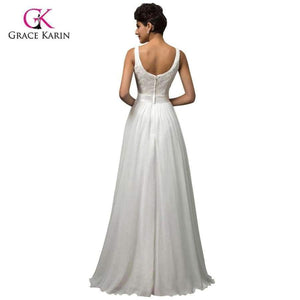 Planet Gates 2 White Wedding Dresses 2018 Grace Karin Chiffon Low back Cheap vestido de noiva lace Long Bridal Wedding Gown 7560