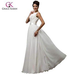 Planet Gates 2 White Wedding Dresses 2018 Grace Karin Chiffon Low back Cheap vestido de noiva lace Long Bridal Wedding Gown 7560